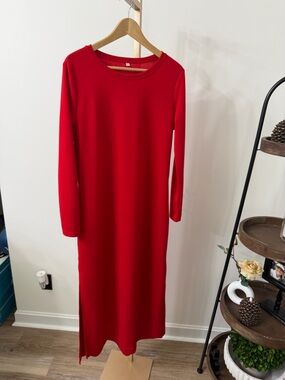 Classic Red Long-Sleeve Maxi Dress